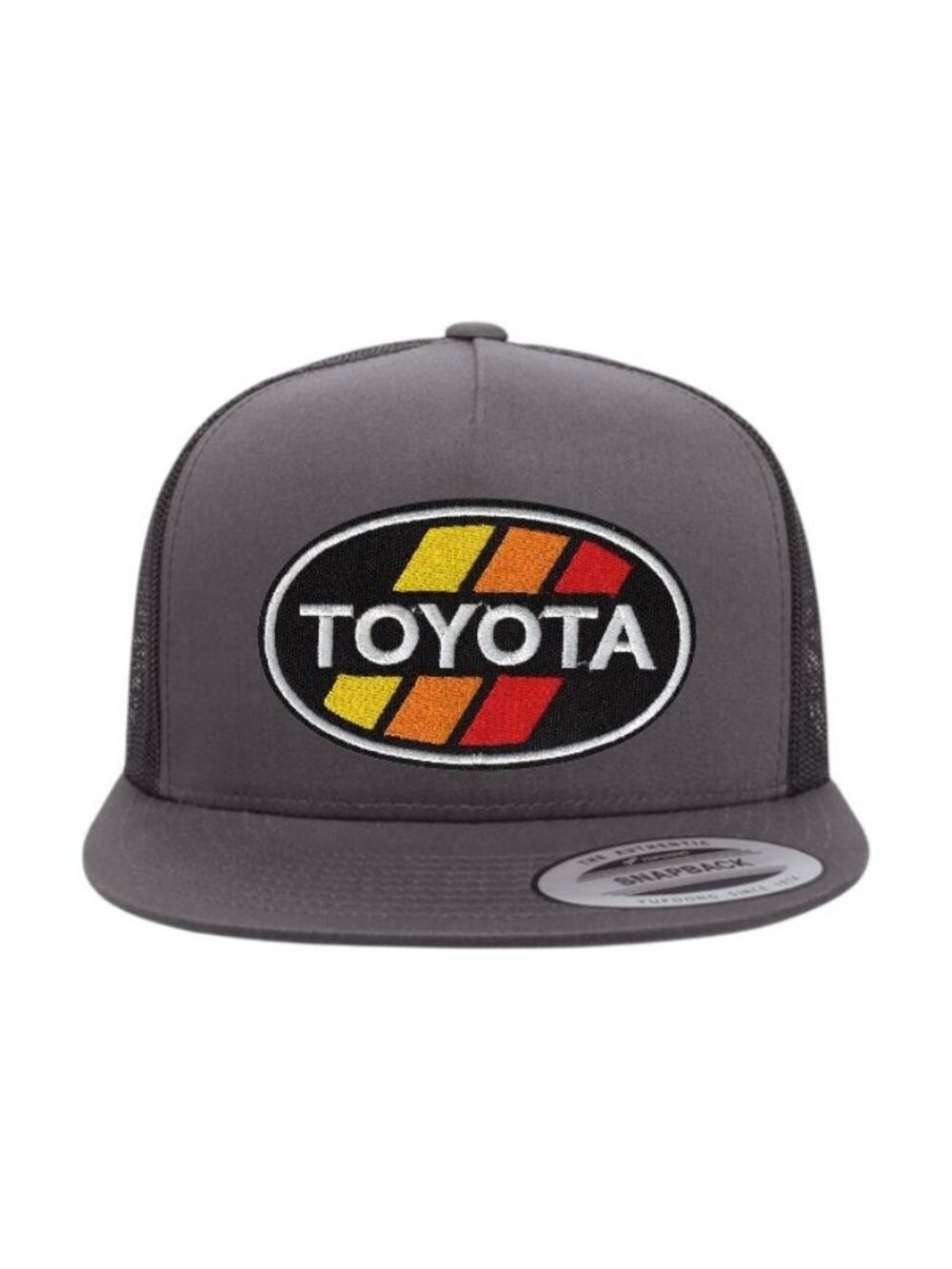 Toyota Retro YP Flat Bill Trucker Hat Mesh Back Snapback Charcoal/black